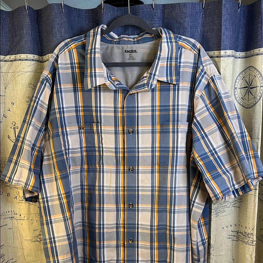 Casual Blue and Yellow Plaid Button Down Shirt